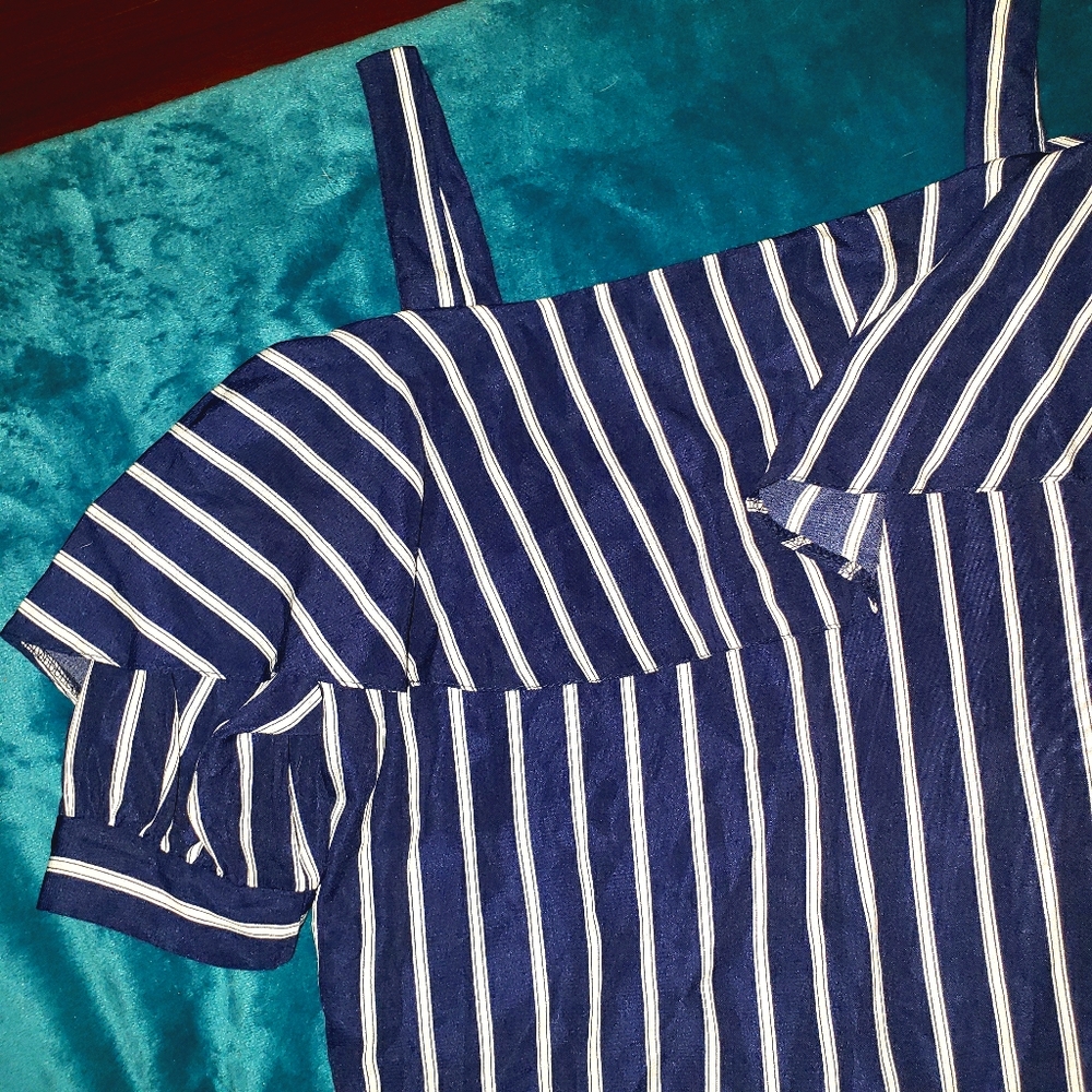 Striped Layered Flowy Blouse Navy Blue
